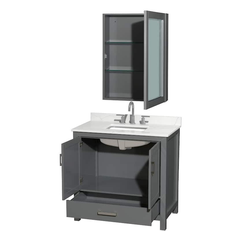 Sheffield 36-inch Single Vanity, 3 Hole Quartz Top, Med Cabinet