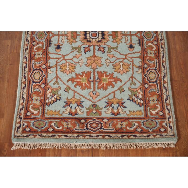 Hand Knotted Oriental 100% Wool Carpet Traditional Floral Navy Blue & Blues Heriz (serapi) Area Rug - 5' 0'' X 3' 0''