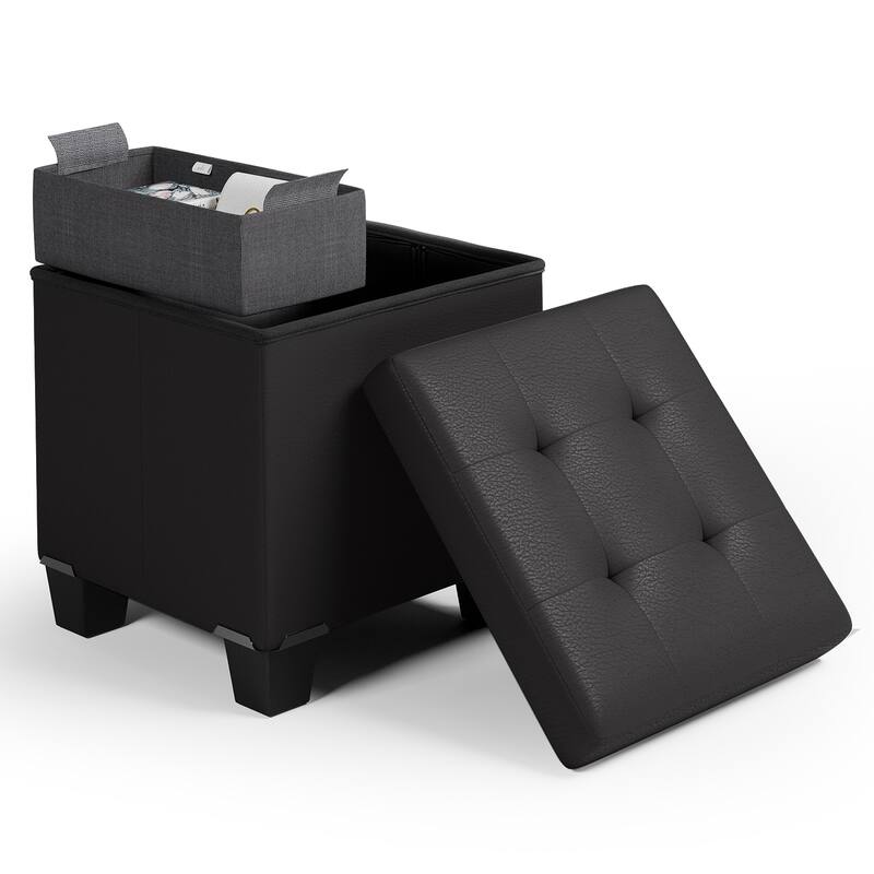 Empyrean Tuffted Folding Foot Rest Storage Ottoman Bench with Storage Bins