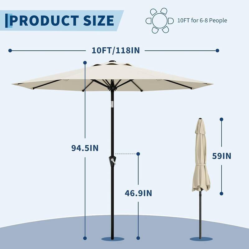 10FT Patio Umbrella with Smooth Crank Lift UV Protection Waterproof for Pool, Deck, Yard, Garden (No Base)