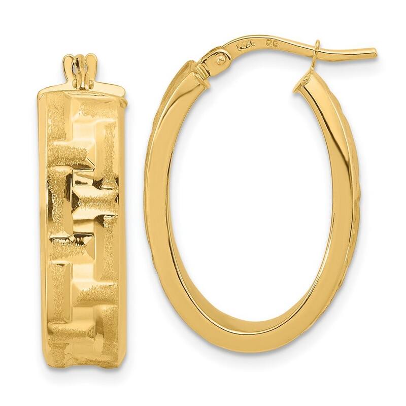 Curata 14k Yellow Gold Textured 26x6.75mm Wide Oval Hoop Earrings