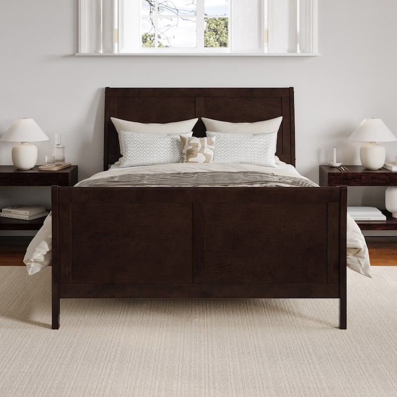 Portland Full Size Wood Foundation Bed Frame In Espresso