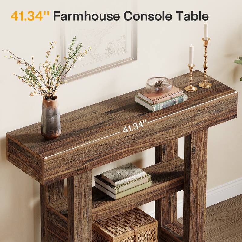 41.34-Inch Farmhouse Console Table, 2-tier Narrow Sofa Table with Storage, Entryway Table for Foyer, Hallway