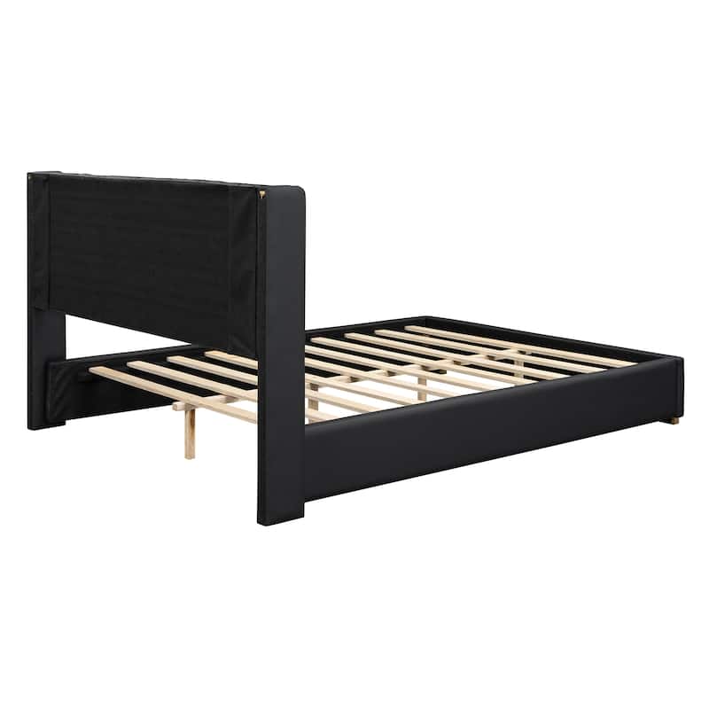 Black Full Size Modern Carefully-selected PU Upholstered Platform Bed with Metal Strips