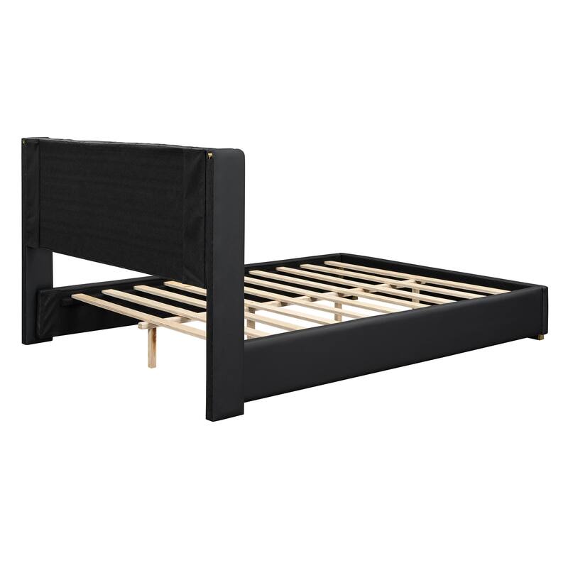 Upholstered Platform Bed with Metal Strips