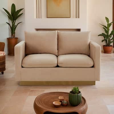Nervo Modern Accent Chair Velvet Sofa Loveseat With Gold Base & Cushions, Mini Couch for 2 people for Living Room & Bedroom