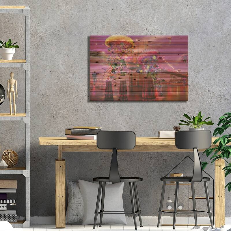 Electric Jellyfish Brooklyn Print On Wood by David Loblaw - Multi-Color