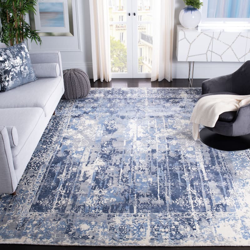SAFAVIEH Handmade Mirage Luciane Abstract Viscose Rug - 9' x 12' - Ivory/Blue