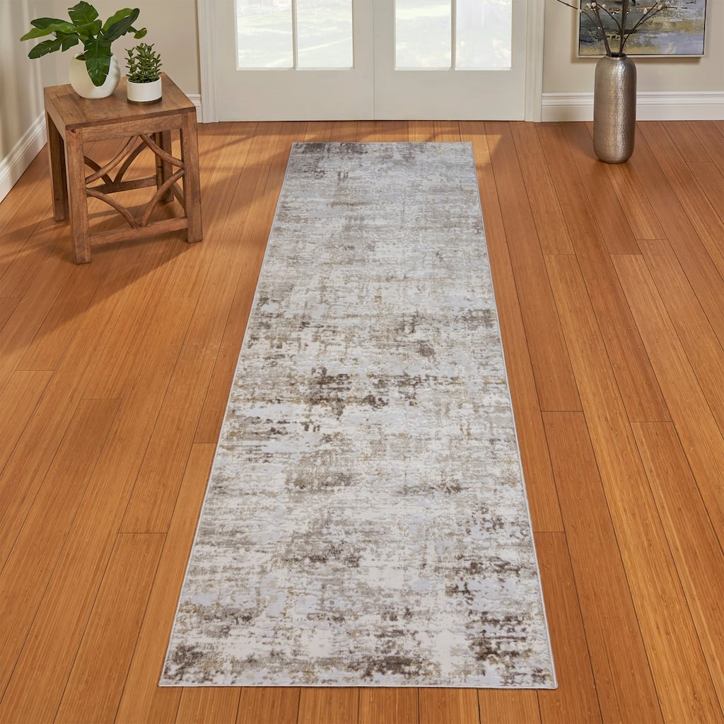 Gertmenian Quattro Alder Beige Polypropylene Modern Abstract Area Rug Runner - 2' 7" x 8'