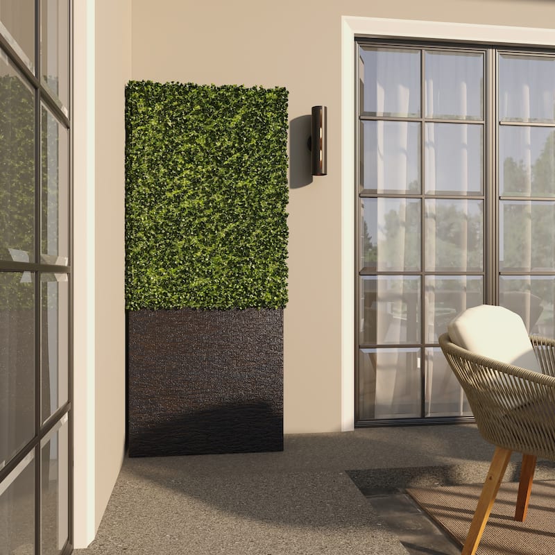 Faux Foliage Boxwood Hedge Tall Topiary with Realistic Leaves and Black or White Planter Box - Green - Roche River Decor