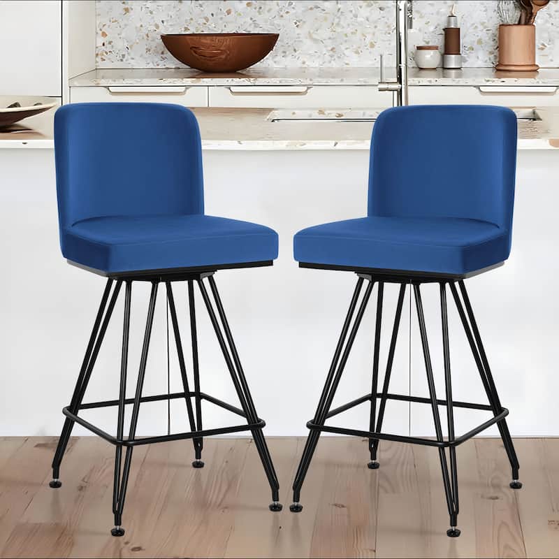 26" Leather/Velvet Swivel Counter Height Bar Stools - 38.2"H x 17.7"W x 19.1"D