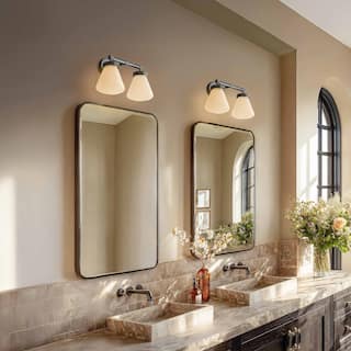 Dawn Dual-Arm Wall Sconce - Metal, Glass & Matte Black, Ivory White 2-Light Wall Sconce for Bathroom or Bedroom in Modern Style