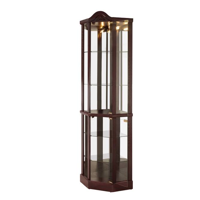 Glass Cabinet Lighted Corner Cabinet Corner Display Curio Cabinet, Glass Display With Light Bar Cabinet, Wine Cabinet
