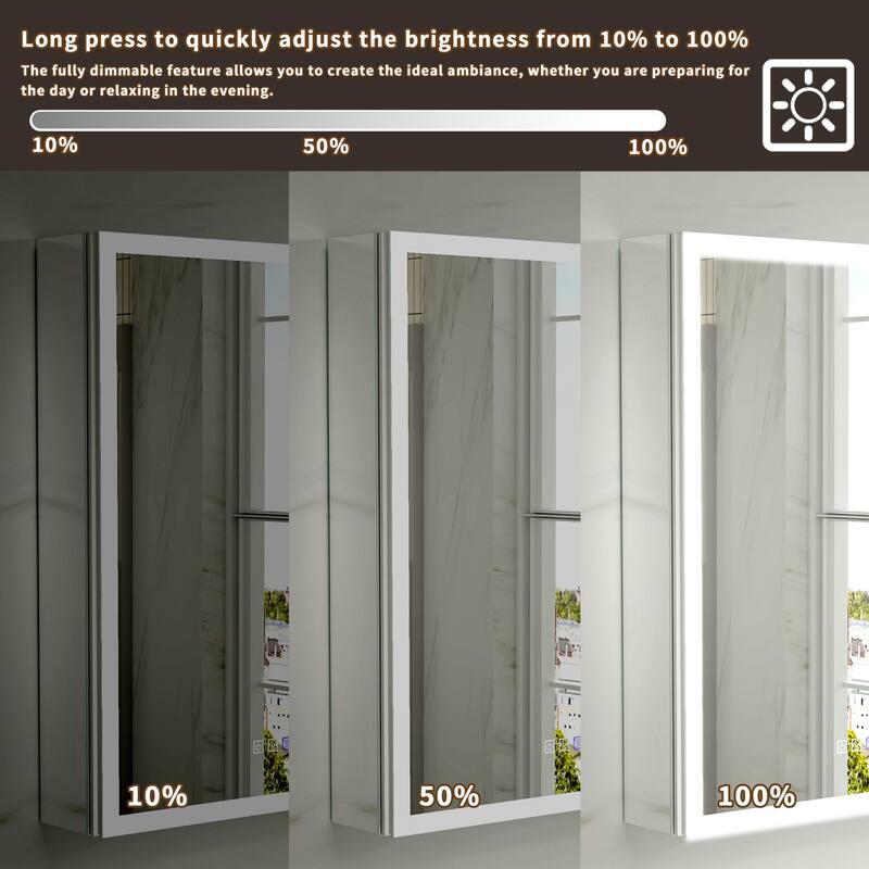 Modland 36"-48"W x 30"H LED Bathroom Medicine Cabinet Dimmable Anti-Fog,Recessed or Surface Mount