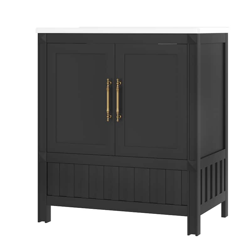 Bathroom Vanity with Sink, Multi-functional Bathroom Storage Cabinet, Bathroom Cabinet with 2-Tier Door Rack, Doors & Drawers