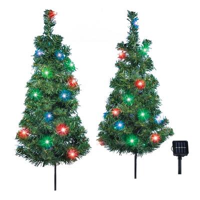 Solar Christmas Trees Set with Multicolor Lights - 18.250 x 6.500 x 5.500