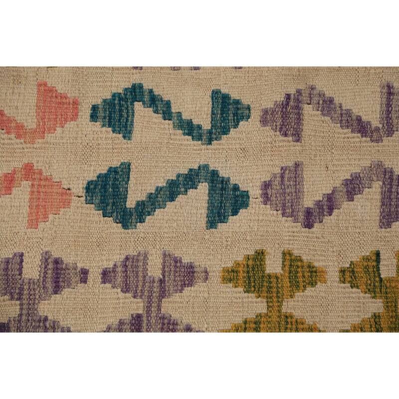Geometric Kilim Oriental Area Rug Flatweave Wool Carpet - 8'2" x 11'5"