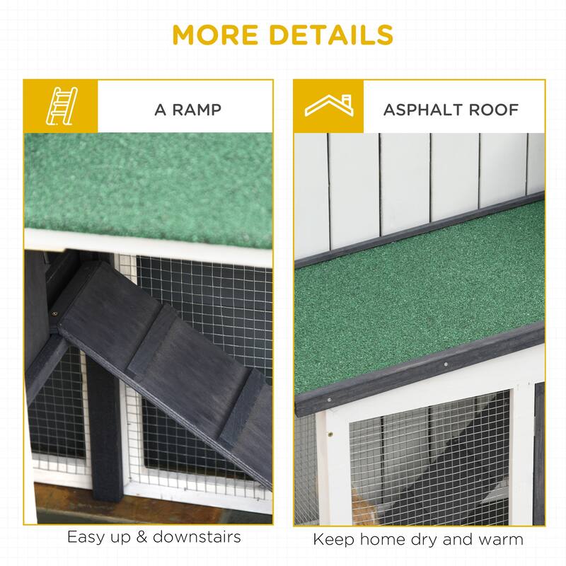 PawHut Large Rabbit Hutch with Double Runs, Wooden Guinea Pig Cage Outdoor, Bunny Cage with Removable Tray