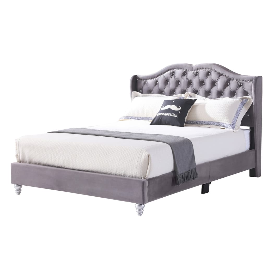 Full Faux Jewel Tufted Panel Bed - 80" - Gray