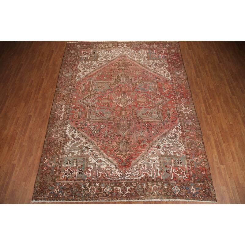 Hand Knotted Oriental 100% Wool Carpet Traditional Medallion Pink Heriz Area Rug - 12' 7'' X 9' 9''