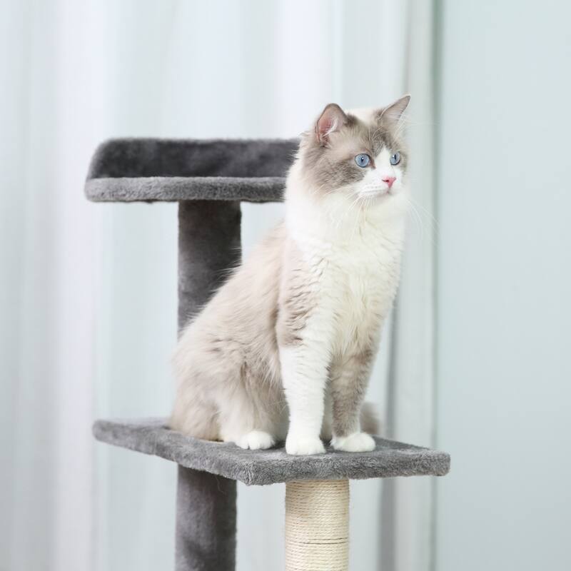PawHut 40" 5-Level Revolving Stair Cat Tree Scratcher Climbing Activity Tower with Play Center and Resting Perch, Grey