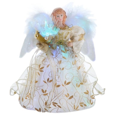 Kurt Adler 12-Inch Battery-Operated Fiber Optic Gold Angel Tree Topper with Color Changing LED Lights