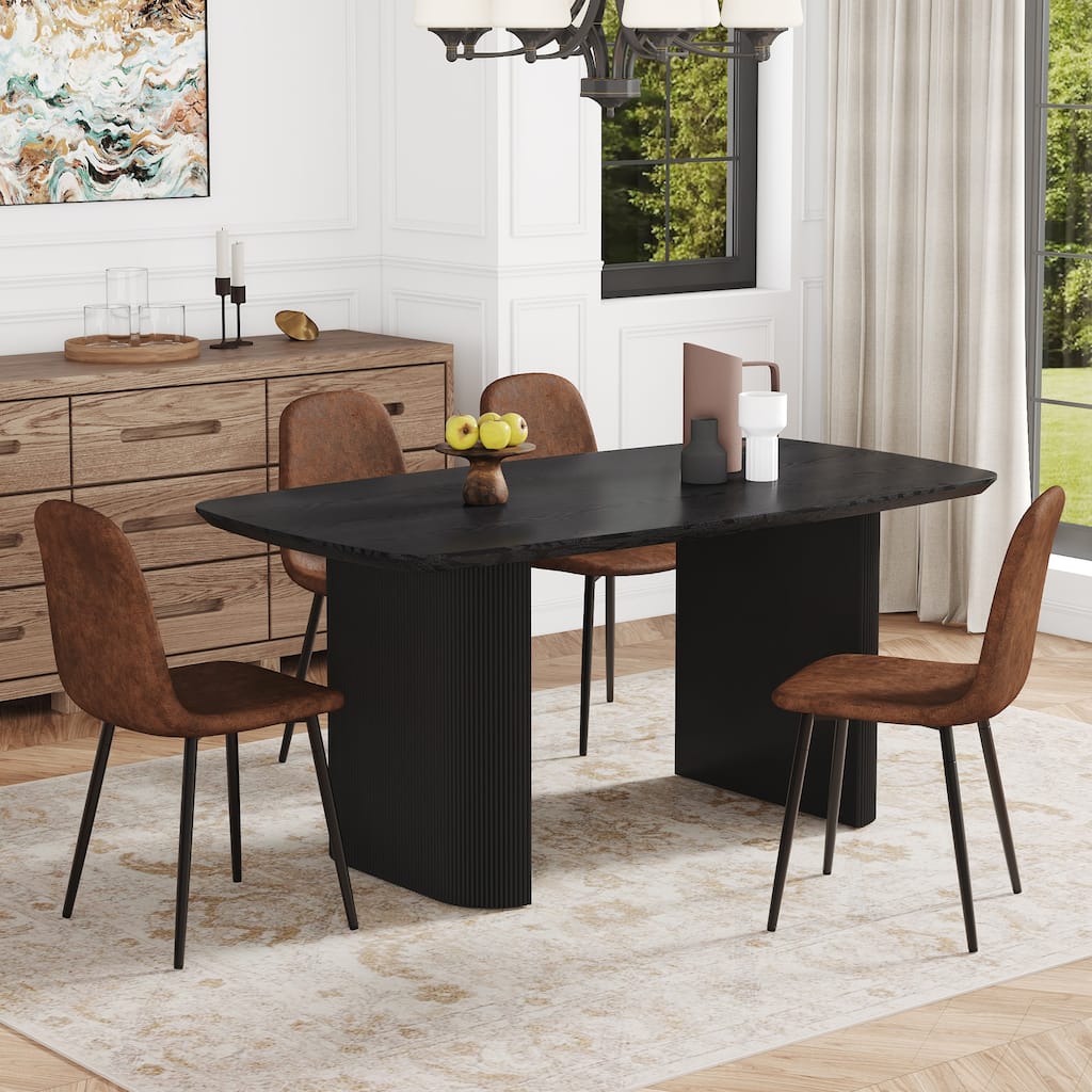 5-Piece Dining Table Set.67 * 35.4 inch black wood grain MDF dining table With 4 Comfortable Technology-Fabric Chairs