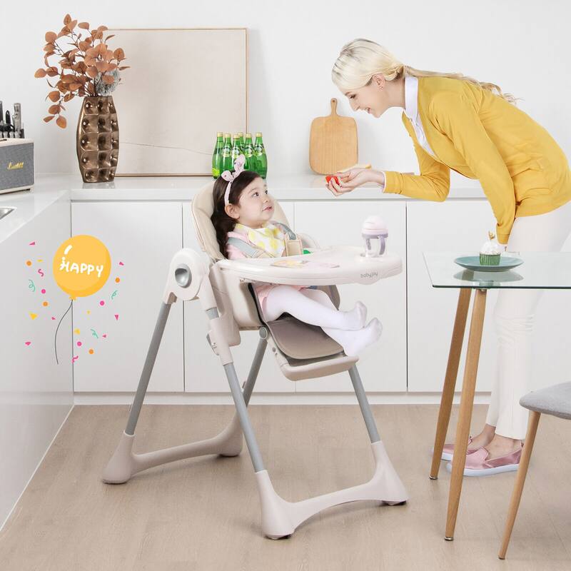 Gymax Baby High Chair Folding Baby Dining Chair w/ Adjustable Height &