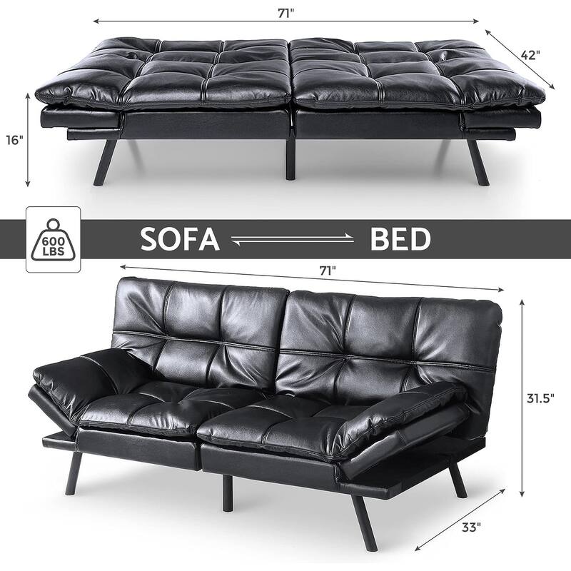 Futon Sofa Bed, Memory Foam Foldable Couch Convertible Loveseat Sleeper Daybed with Adjustable Armrests for Small Space