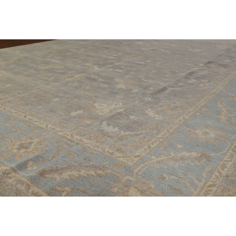 Hand Knotted Oriental 100% Wool Carpet Transitional All-Over Greys & Charcoal Oushak Area Rug - 12' 2'' X 8' 10''