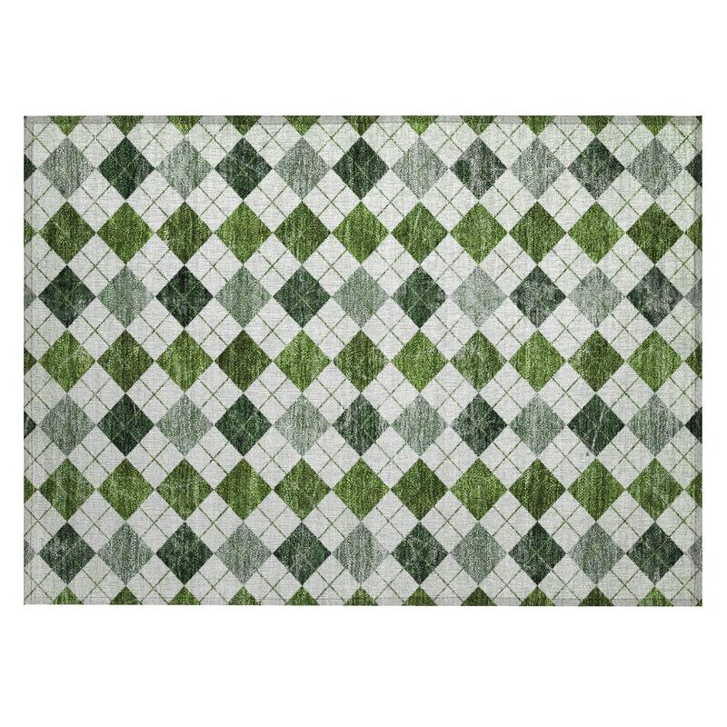 Machine Washable Indoor/ Outdoor Modern Argyle Chantille Rug