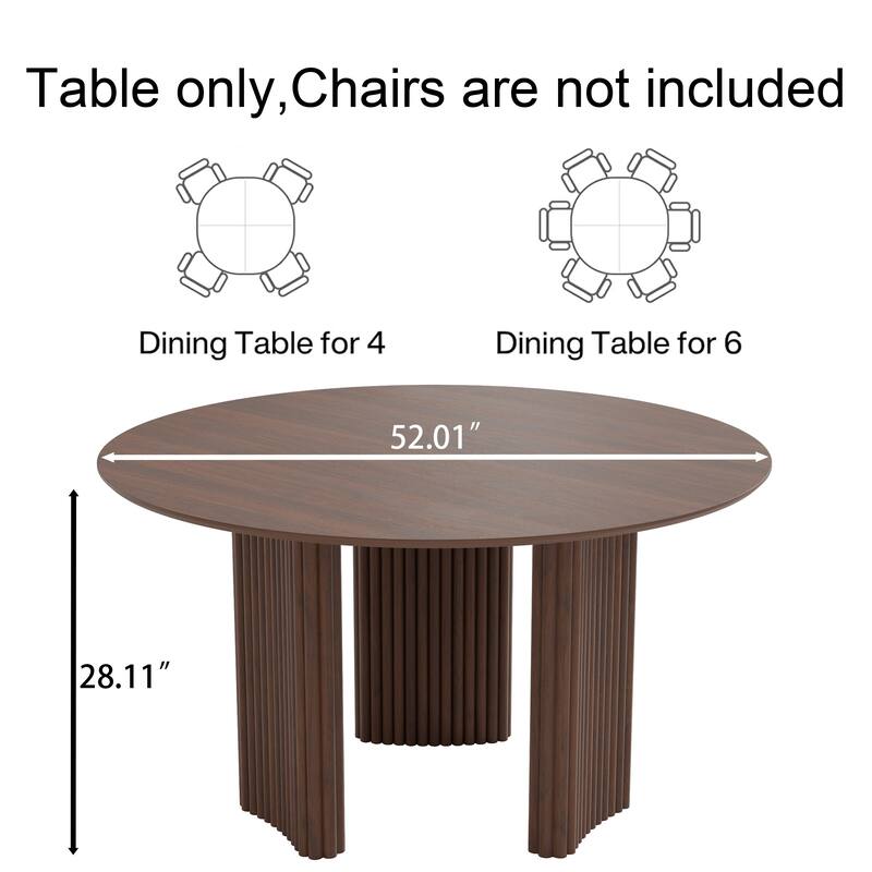 Dovelina 52" Round Dining Table with Artistic Fluted Base for Family