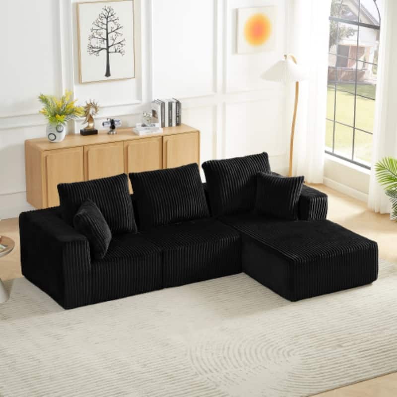 103.5" Corduroy Modular Upholstered Compressed Sectional Sofa with Deep Seat