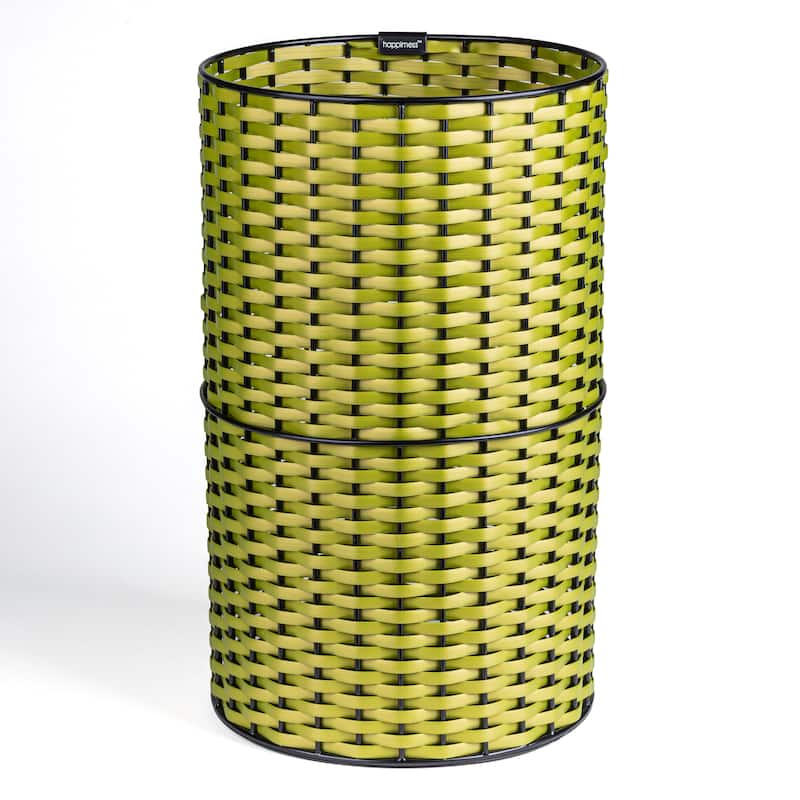 happimess Cecil Modern 4.13-Gallon Faux Wicker Cylinder Waste Basket - Pear Green/Black