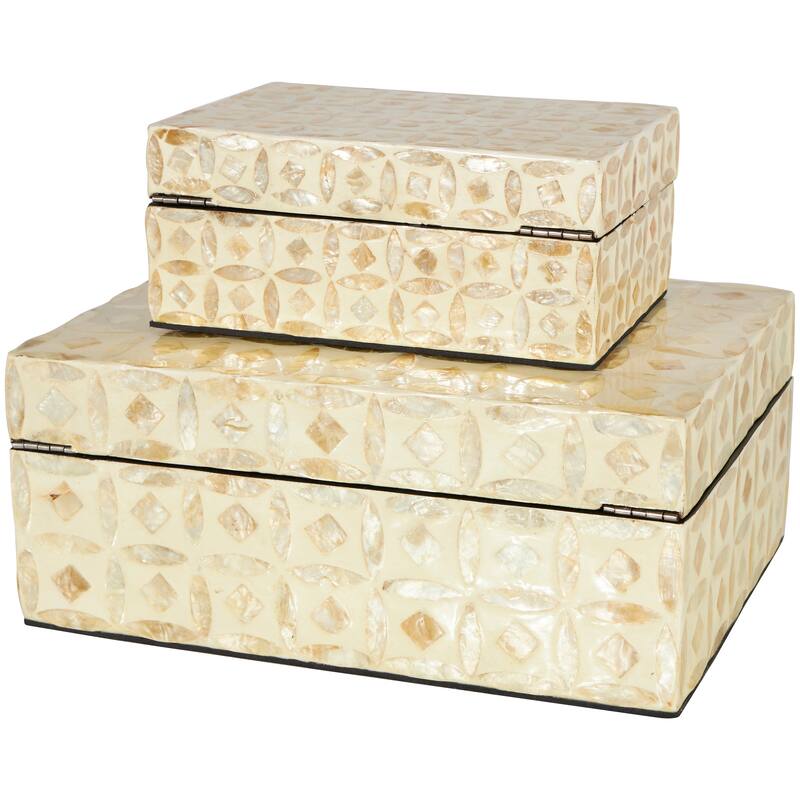 Mother of Pearl Handmade Geometric Box with Hinged Lid (Set of 2)