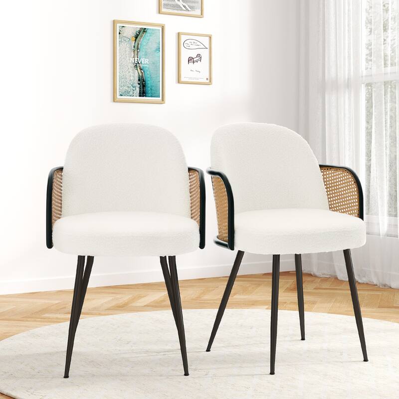Upholstered Rattan Dining Chairs Set of 2, Arm Side Chair - 21.8" W x 24.2" D x 33" H