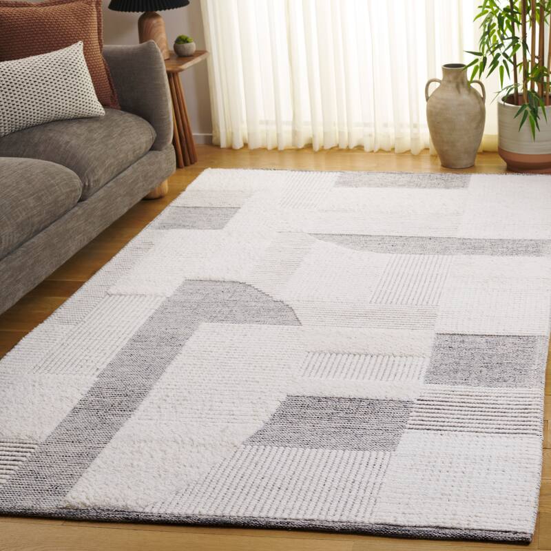 SAFAVIEH Handmade Natura Malakeh Wool Rug - Ivory/Charcoal - 6' x 9'