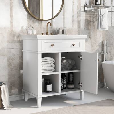 White 30" Single Bathroom Vanity with Ceramic Sink & Cabinet