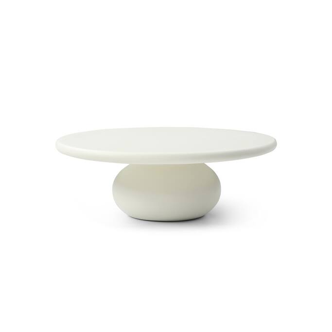 HomeRoots 41" Beige Glass Round Pedestal Coffee Table - 41.00 in. x 15.00 in. x 41.00 in.