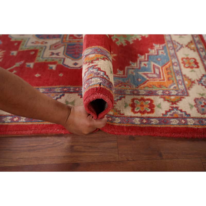 Geometric Kazak Accent Rug Hand-Knotted Traditional Wool Carpet - 3'5" x 5'2"