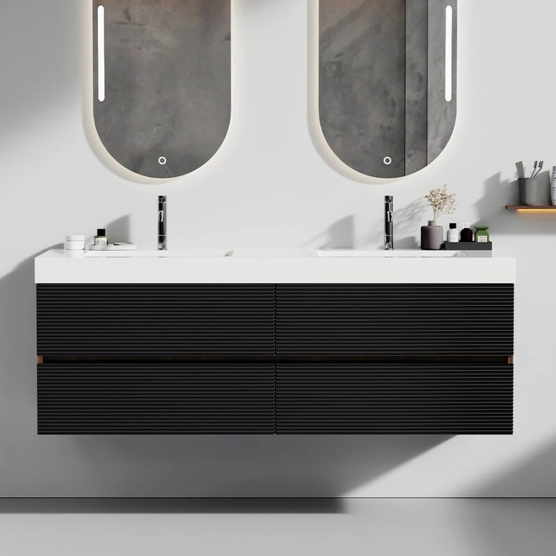 GDFStudio - Grace Floating Bathroom Vanity with Solid Surface Sink and Soft-Close Storage
