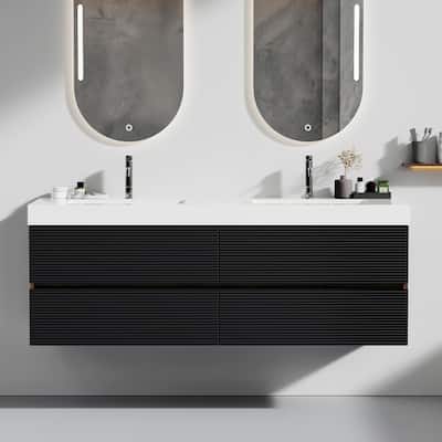 Wall Mounted Bathroom Vanity with Glossy White Solid Surface Sink