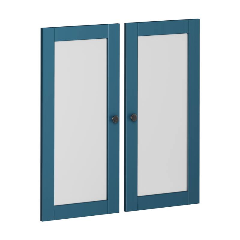 Palace Imports 100% Solid Wood Modular Kitchen Pantry Double Door Kit - Set of 2 - Teal Blue-Frosted
