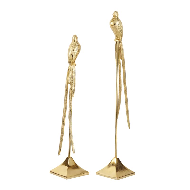 Aluminum Metal Bird Decorative Sculpture - Set of 2 Gold - Roche River Decor