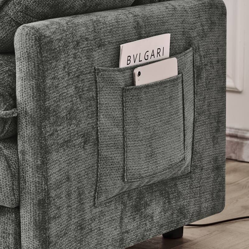 L-Shaped Modular Sectional Sofa with Movable Storage Ottoman, Comfy Cashmere Deep Seat Cloud Couch, Lounge Sofa with Pillows