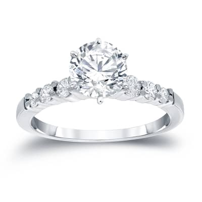Auriya 14k Gold 1 1/3ctw Round Moissanite Engagement Ring