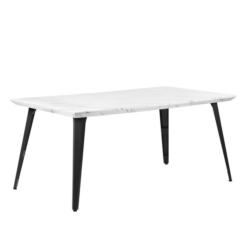 HomeRoots 63" White and Black Faux Marble and Metal Dining Table - 62.90 in. x 28.30 in. x 35.40 in.