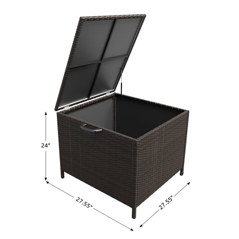 Outdoor Storage Box, 80 Gallon Rattan Deck Box with Support Frame and Wheels - 80 Gallon