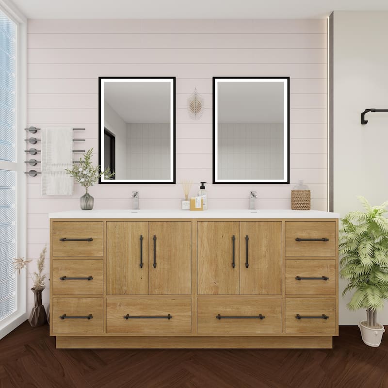 Victoria 72'' Freestanding Vanity with Double Reinforced Acrylic Sink - 71.5 - Oak Finish - Oak