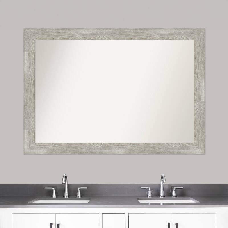 Dove Greywash Framed Non-Beveled Custom Wall Mirror, Bathroom Vanity Mirror